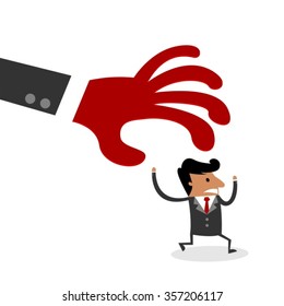 International Business Man Character Chased by Huge Fear Red Hand
