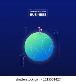 International business - modern isometric vector web banner