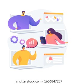 International business partners video conference. Web corporate meeting, webinar, online communication. Modern technologies, video chat. Vector isolated concept metaphor illustration.