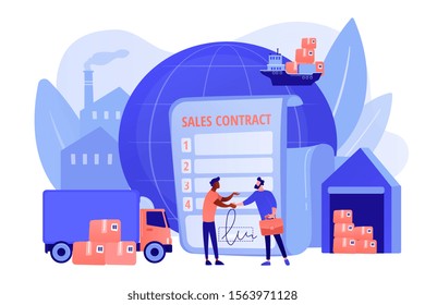 International Business Partnership, Global Trade. Sales Contract Terms, Incoterms Terms, International Trading Regulations Concept. Pinkish Coral Bluevector Isolated Illustration