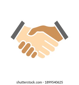 International business people handshake. Black and white human hands together. No to racism concept. World partnership relations vector illustration isolated on white.