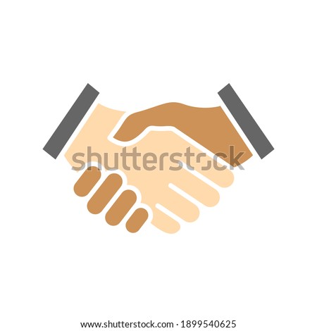 International business people handshake. Black and white human hands together. No to racism concept. World partnership relations vector illustration isolated on white.