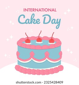 International Cake Day square background with retro style cake. Sweet tasty food card selebration. July 20.