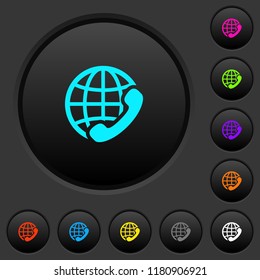 International call dark push buttons with vivid color icons on dark grey background