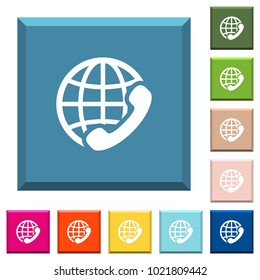 International call white icons on edged square buttons in various trendy colors