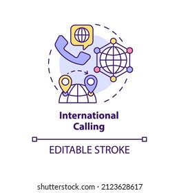 International calling concept icon. Global network. VOIP benefits for users abstract idea thin line illustration. Isolated outline drawing. Editable stroke. Arial, Myriad Pro-Bold fonts used