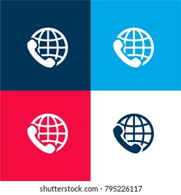 International calling service symbol four color material and minimal icon logo set in red and blue