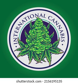 International cannabis vintage logo badge vector illustrations for your work logo, merchandise t-shirt, stickers and label designs, poster, greeting cards advertising business company or brands