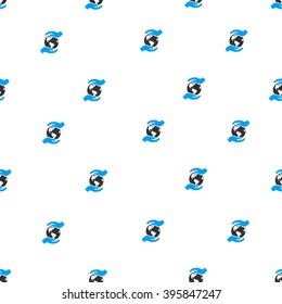 International Care Hands vector seamless repeatable pattern. Style is flat blue and dark gray international care hands symbols on a white background.