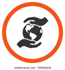 International Care vector bicolor rounded icon. Image style is a flat icon symbol inside a circle, orange and gray colors, white background.