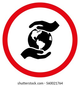 International Care vector bicolor rounded icon. Image style is a flat icon symbol inside a circle, intensive red and black colors, white background.