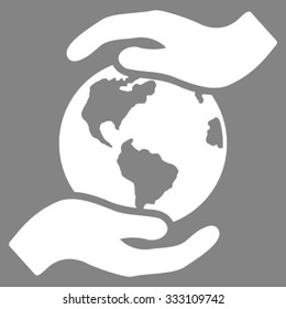 International Care vector icon. Style is flat symbol, white color, rounded angles, gray background.