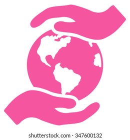 International Care vector icon. Style is flat symbol, pink color, rounded angles, white background.