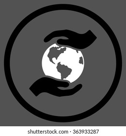 International Care vector icon. Style is bicolor flat circled symbol, black and white colors, rounded angles, gray background.