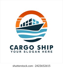 international cargo ocean ship silhouette tanker vector illustration shipping transportation logo sign symbol template