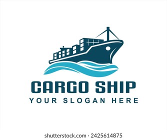 international cargo ocean ship silhouette tanker vector illustration shipping transportation logo sign symbol template