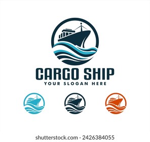 international cargo ocean ship silhouette tanker vector illustration shipping transportation logo sign symbol template