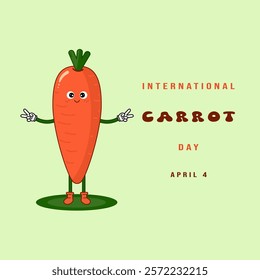 International carrot day. Cute cartoon carrot character. For poster, card, print, social media, post. Vector illustration