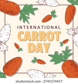 International Carrot Day Poster. Bunch of raw carrots with green tops