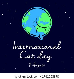 International Cat day 8 August. Vector illustration in honor of the world day of cats. Beautiful illustration of a sleeping cat on a background of the starry sky