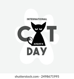 International Cat Day. August 8. Black cat. Flat design vector. Eps 10.