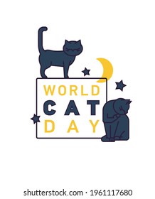 International cat day in August. World event. Recognition and veneration of one of humanity’s oldest and most beloved pets. Outline sign. Editable vector illustration isolated on a white background.
