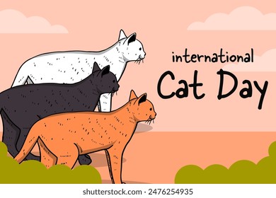 international cat day background illustration in hand drawn style
