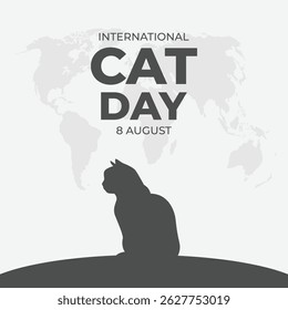 International Cat Day Banner With Cat Silhouette.