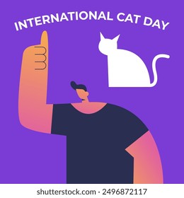 International cat day with Boy. Template for background, banner, card, poster with text inscription. Flat vector illustration.