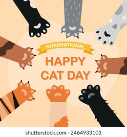 Día internacional del gato. Ilustración de dibujos animados de la pata del gato. Gráficos Vector