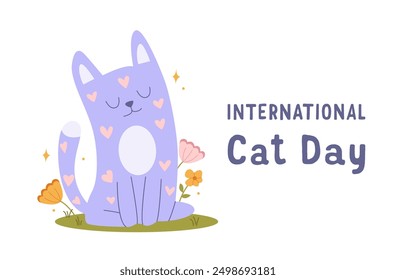 International Cat Day Celebrate. Cute Character in Flat Style. Vector Illustration.