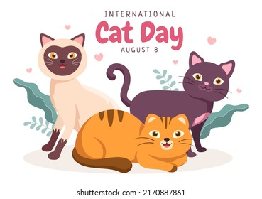 International Cat Day Celebrates the Friendship Between Humans and Cats on the August in Cute Flat Cartoon Background Illustration