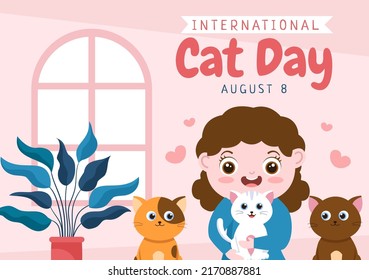 International Cat Day Celebrates the Friendship Between Humans and Cats on the August in Cute Flat Cartoon Background Illustration