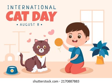 International Cat Day Celebrates the Friendship Between Humans and Cats on the August in Cute Flat Cartoon Background Illustration