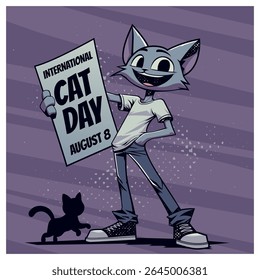 International Cat Day Celebration Poster with a Cartoon Cat Vector