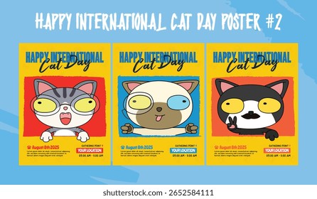 International Cat Day Celebration Poster bundle featuring kawaii-style