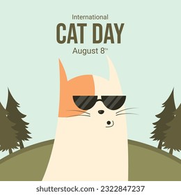 International cat day celebration vector poster with illustration of cat wearing cool glasses
