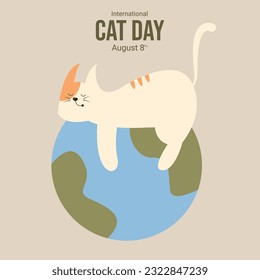 International cat day celebration vector with illustration of cat sleeping on earth
