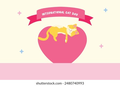 Concepto del Día Internacional del Gato. Ilustración vectorial plana de color aislada.	