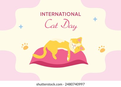 Concepto del Día Internacional del Gato. Ilustración vectorial plana de color aislada.	