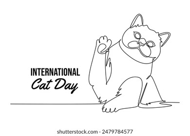 International Cat day concept. Single line draw design vector graphic illustration.