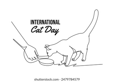 International Cat day concept. Single line draw design vector graphic illustration.