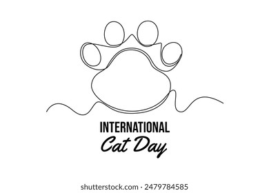Concepto del Día Internacional del Gato. Ilustración gráfica de Vector de diseño de línea única.