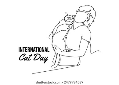 Concepto del Día Internacional del Gato. Ilustración gráfica de Vector de diseño de línea única.