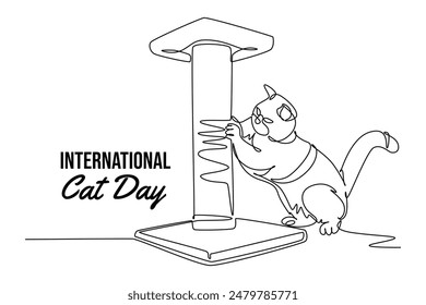 International Cat day concept. Single line draw design vector graphic illustration.