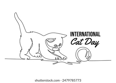 International Cat day concept. Single line draw design vector graphic illustration.