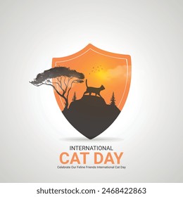 Diseño de anuncios creativos del Día Internacional del Gato. Icono de la pose del día del gato aislado en la Plantilla para el fondo. Afiche del Día del Gato, Vector. ilustración, 8 de agosto. Día importante