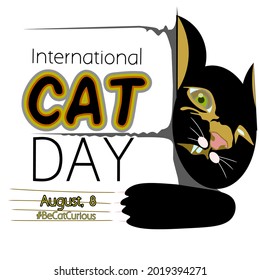 International Cat Day with a curious black kitten illustration vector