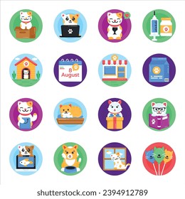 International Cat Day Flat Icons
