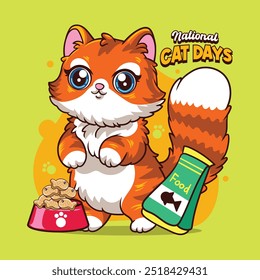 International Cat Day funny vector hand drawn cartoon illustration for sticker, badge, patch, banner, greeting card, invitation